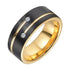 Men's 8mm Tungsten Black Gold Groove Line CZ Comfort-Fit Wedding Band